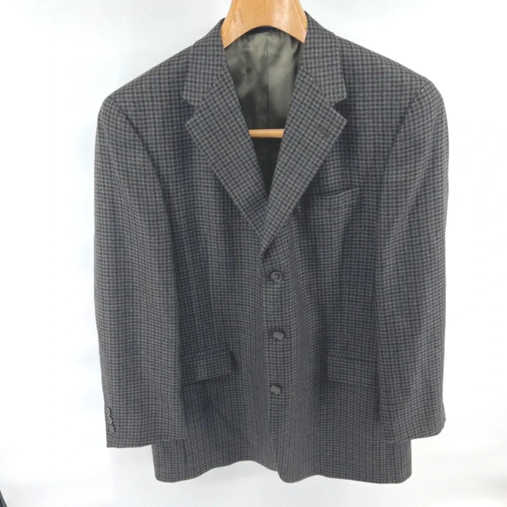 Austin Reed London Wool Blazer 42R Houndstooth Tweed Made USA Academia Professor